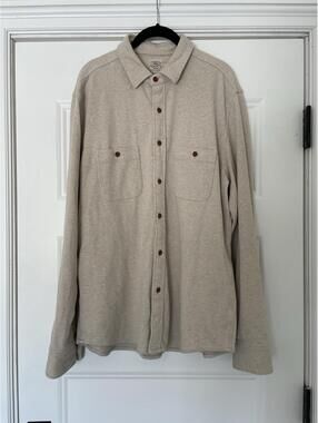 Faherty Knit Alpine Shirt Men Large Tan Beige